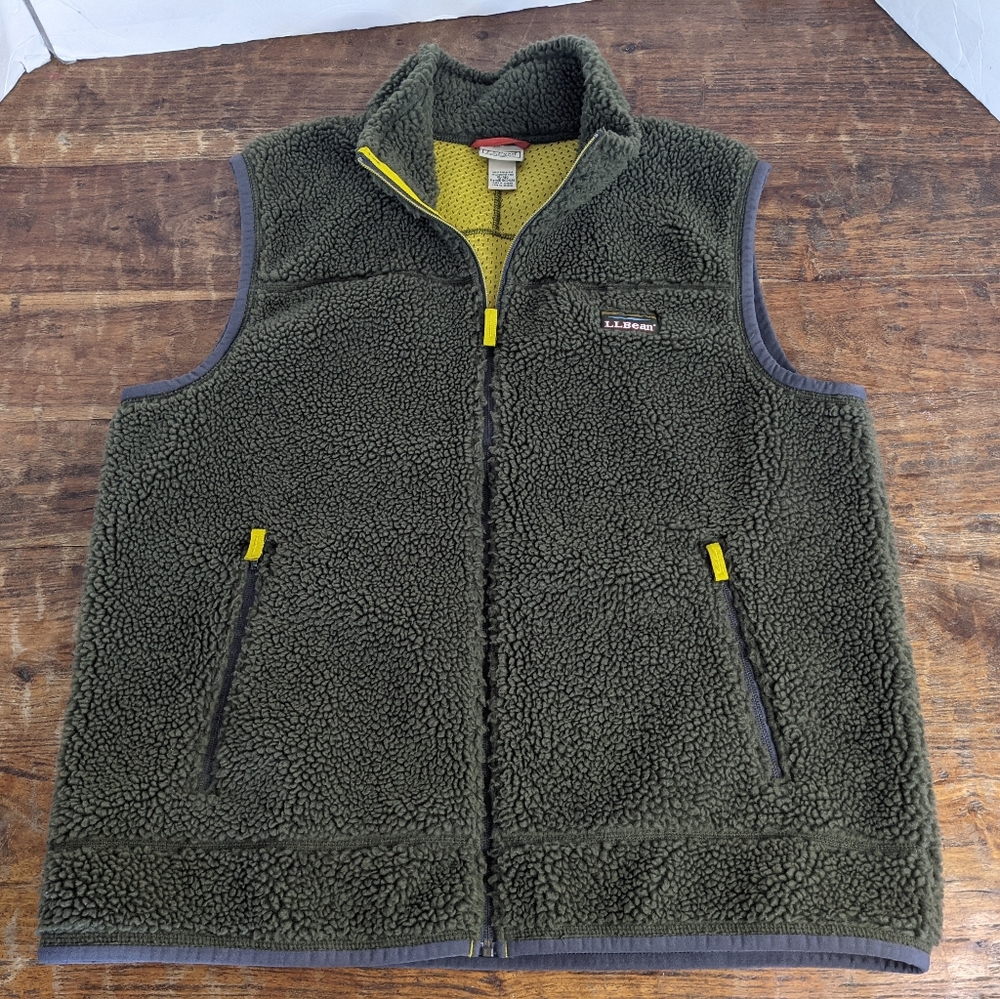 L.L. Bean Mountain Pile Sherpa Fleece Vest Men's XL-Regular Olive Green Adult
